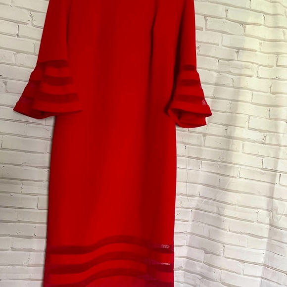 EUC Calvin Klein bold red dress bell sleeves fit shift lined size 10 - Picture 2 of 10